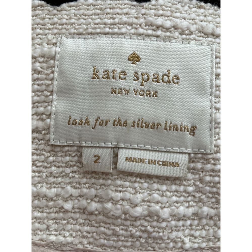 Kate Spade Tweed Jacket Womens Size 2 Cream Black Scallop Trim 3/4 Sleeve Career - Picture 11 of 12